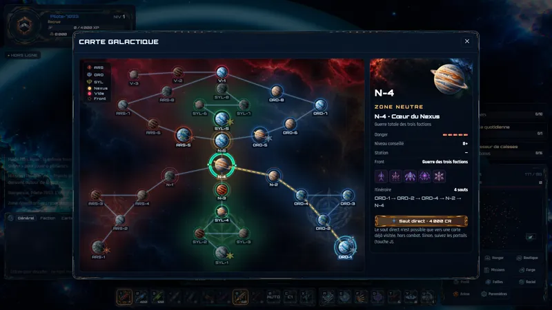 Capture du jeu : la carte galactique et ses 32 secteurs